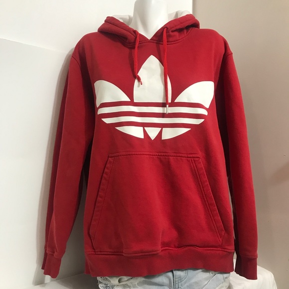 Adidas Red and White Logo Sportswear Casual Hoodie - Picture 2 of 10